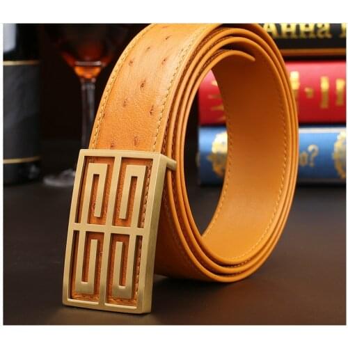 100% real genuine soft ostrich skin men belt with stainless steel buckles in gold silver colors 2019 new fashion men dress belts