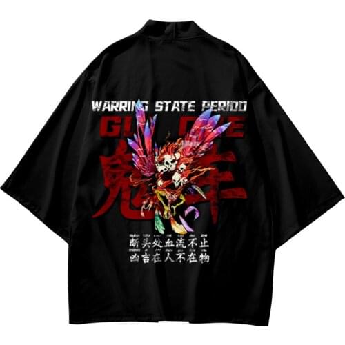 5XL 3XL 6XL Beach Harajuku Japanese Sets Fashion Kimono Kimetsu No Yaiba Men Women Cardigan Haori Obi Asian Clothes Pant Suit