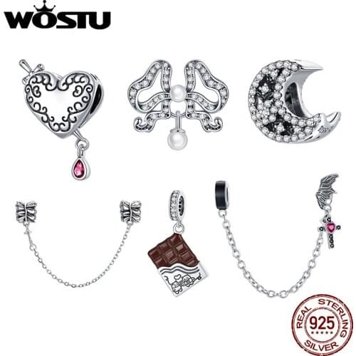 WOSTU 100% Authentic 925 Sterling Silver Dark Love Vintage Theme Fit WOSTU Charm Bracelet Pendants DIY Original Jewelry BKC1776