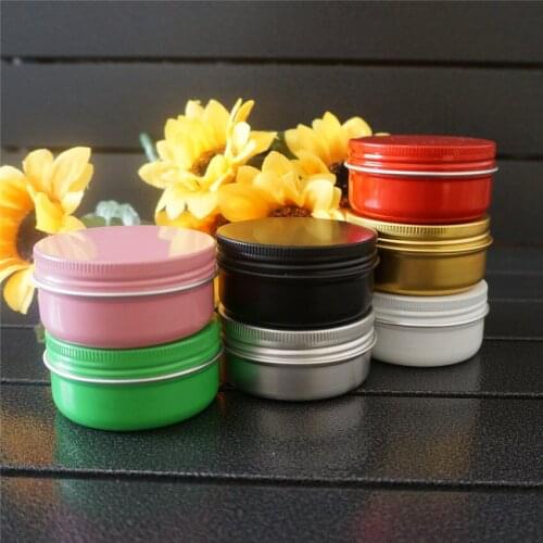 50g 50ml Cosmetic Empty Round Aluminum Box Metal Tin Cans Portable Cream DIY Refillable Jar Tea Aluminum Pot Black Containers