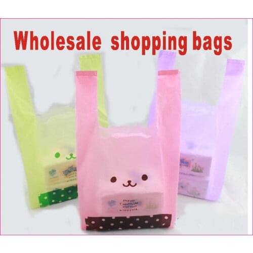 Size 18*35cm four color supermarket shopping bag vest bag plastic bags with handle snack boutique clothing bag Free shipping
