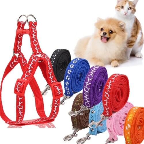 Dog Cat Harness Leash Adjustable Reflective Harness Leash Collar for Cat Small Dog Outdoor Walking Chihuahua Pattern Random