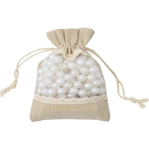 1000pcs/lot 10*14cm Luxury Lace Jute Burlap Bag With Clear PVC Window Jewellery beads Drawstring Pouch Wedding gift bags