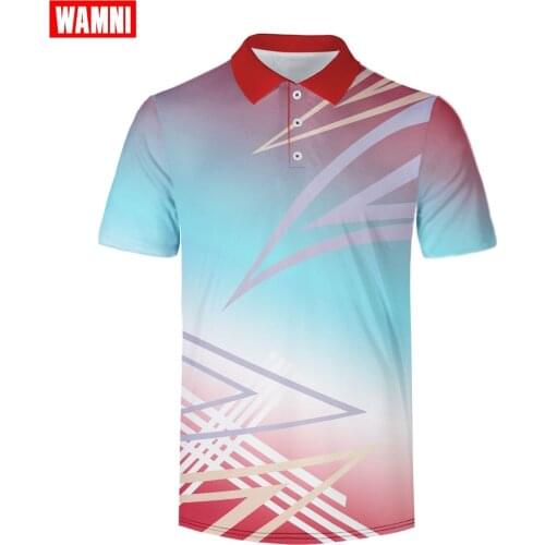 WAMNI Tennis 3D Polo Shirt Gradient Man Sport Dry Slim High Quality Loose Streetwear Turn-down Collar Polo-shirt Breathable