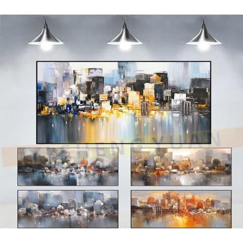 Hand Painted Oil Painting On Canvas Modern Large size Abstract Art Home Decor Hang Picture City Building Decoracion Salon Casa