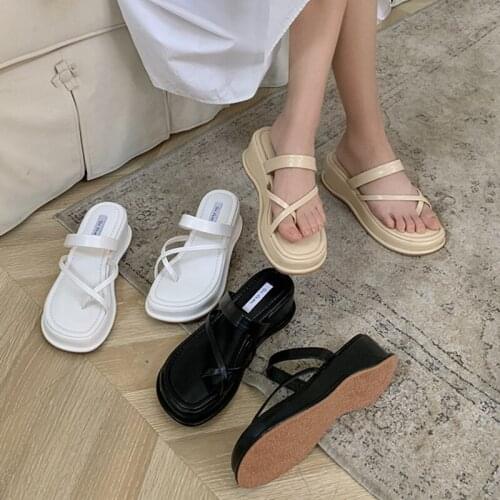 2021 New Women Slipper Fashion High Wedges Heel Sandal Shoes Ldies Casual Summer Outdoor Beach Flip Flops Slip On Comfortable Sl