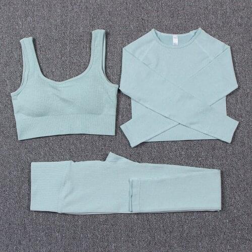Gym Set Padded Sports Bra Long Sleeve Clothes Sport Suits Seamless Fitness Clothing Yoga Set High Waist Leggings Sports Suits