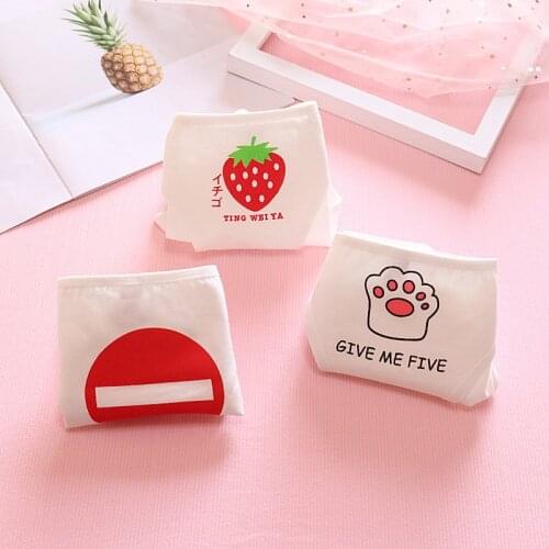 Japanese Lolita Girls Panties Briefs Intimate Underwears Low Waist Bandage White Cotton Underpants Cat Claw Strawberry Cos pants