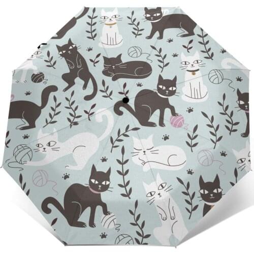 Wind Resistant Folding Automatic Umbrella Women Auto Cats In Doodle Windproof Umbrellas Rain For Men Parasol