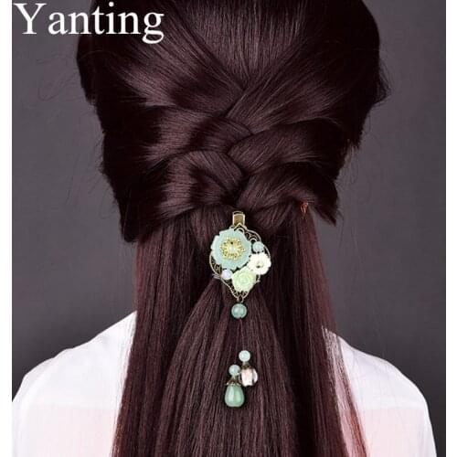 Yanting Green Hair Clip Pin Aventurine Water Drop Pendant Resin Flower Hair Jewelry Wedding Accessories Headwear Custom Made 170