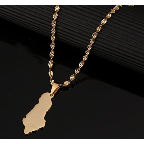 Stainless Steel Albania Map Pendants Necklaces Trendy Shqiperise Map Chain Jewelry