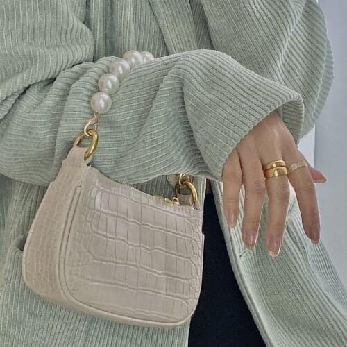 Pearl Tote bag Fashion New High Quality PU Leather Women Designer Handbag Crocodile pattern Chain Shoulder Messenger bags