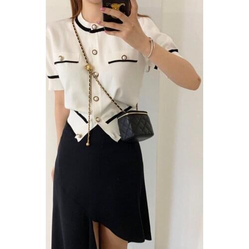Casual Two Piece Set Women Skirt Single-breasted Knitted Cardigans and High Waist Irregular Skirt Suits 2 Piece Outfits 2021