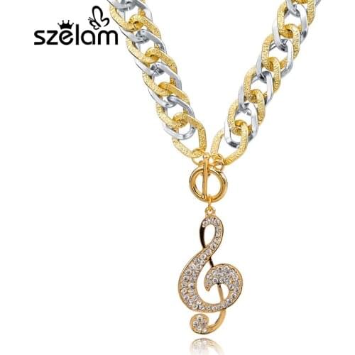 2019 Crystal Music Note Pendant Luxury Gold Link Chain Necklaces & Pendants For Women Fashion Necklace Jewelry SNE150777