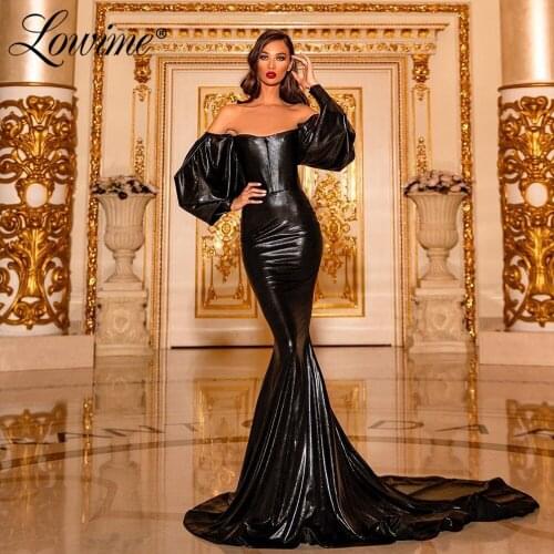 Black Mermaid Prom Dresses Backless Celebrity Dresses Poet Sleeves Sexy Party Gown 2020 Robe De Soiree Dubai Evening Dress