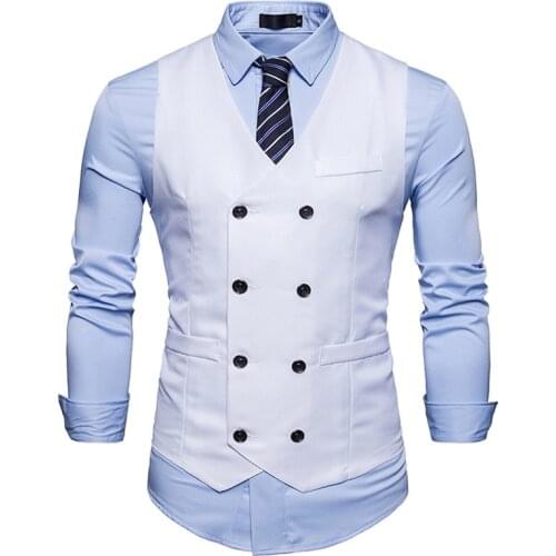 2020 New Arrival Vests For Men Slim Fit Mens Suit Vest Male Waistcoat Black Gilet Homme Blue Sleeveless Formal Business Vests