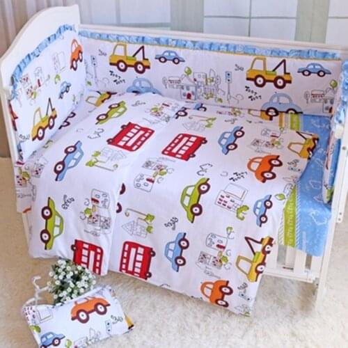 6/7PCS Car Cartoon Baby bedding set cartoon crib set cotton tour de lit bebe Toddler Baby Bed Linens bedclothes ,120*60/120*70cm