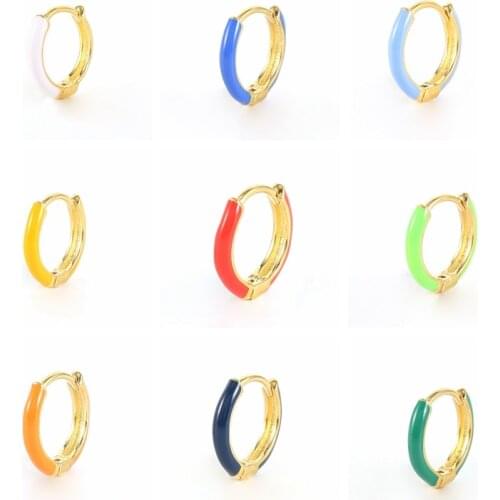 AIDE 1pcs 925 Sterling Silver Huggie Earrings For Women Enamel Colors Hoop Earrings Piercing Pendiente Gift 2021 Trend Brincos