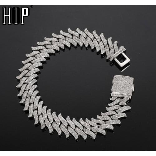 Hip Hop 16MM Bling Iced Out Mens Thorns Prong Cuban Link Chain AAA+ Cubic Zirconia Bracelet For Men Women Jewelry