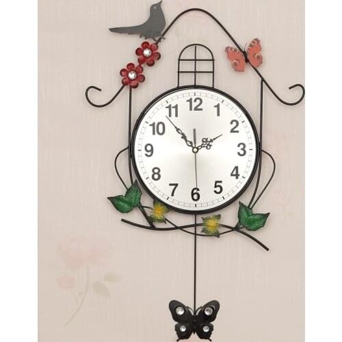 Drawing Magpies Creative Personality Wall Clock Sitting Room Swing the Bird Fashionable Mute Quartz Clocks
