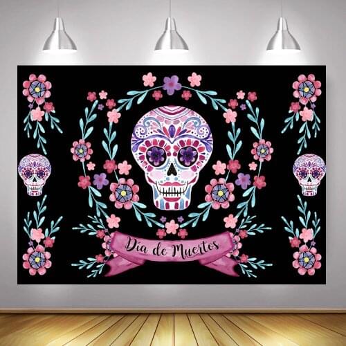 Day of The Dead Background Photography Mexica Fiesta Carnival Party Photo Background Flowers Dia de Muertos Birthday Photocall
