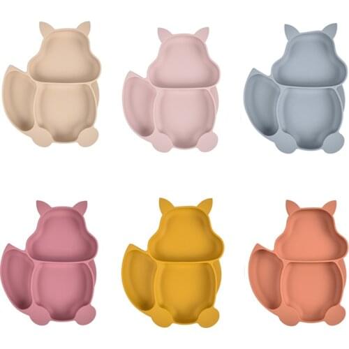 Childrens Tableware Silicone Dish Baby Dishes Bowl Feeding Food Cartoons Kids Plate Set Self-Feeding Antislip Saucer Suction