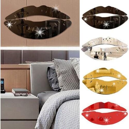 DIY Black/Gold/Red/Silver 3D Mirror Acrylic Kiss Lip Wall Sticker Art Mural Decals Stickers Home Decor