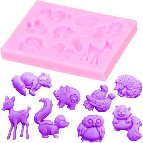 Bakeware Small Forest Animals Shape Mould Food grade Silicone Sugar Cake Soap Silicone Mold Decoration Tool