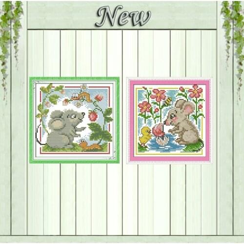 Fruit little mouse learning to swim Painting Counted Printed on canvas DMC 14CT 11CT Cross Stitch Needlework Kits Embroidery Set