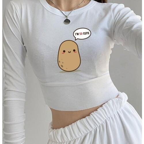 Potato T Shirt Joggers Women Cotton Goth Sweatshirt Crop Top Long Sleeve Vintage Suits Gothic Korean Style Drawstring Sweatpants