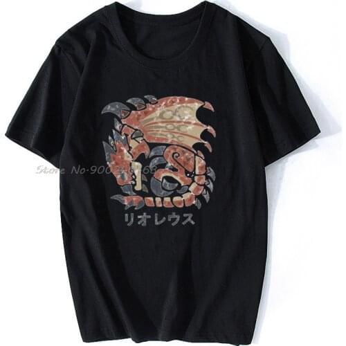 Print Funny Men Monster Hunter World Rathalos Kanji Icon Mens T-Shirt Women tshirt Summer Cotton Tees Anime Harajuku Streetwear
