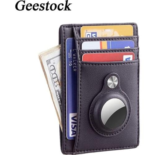 Geestock RFID Anti-theft Card Bag for Women Men Leather Wallet Protective Case Shockproof Anti Scratch Shell Cover For AirTags