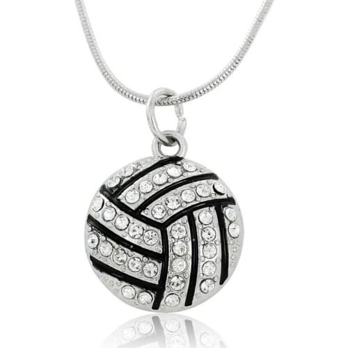 Rhinestone VOLLEYBALL Pendant Necklace Exquisite Crystal Ball Women Man Sport Jewelry Gift Wholesale