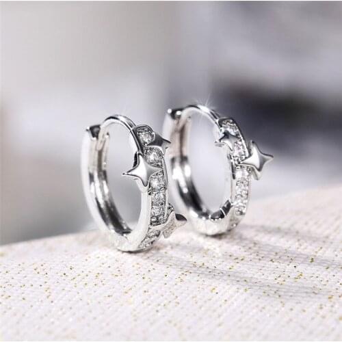 Huitan Chic Small Circle Earrings Female Luxury Silver Color Hoops Earrings with Cubic Zirconia Fashion Versatile Women Jewelry