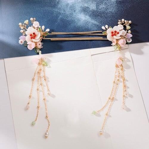 Chinese New Hairpin Daily Hairpin Shell Pearl Hairpin Long Tassels Hair Costume hairpins Wedding hair jewelry