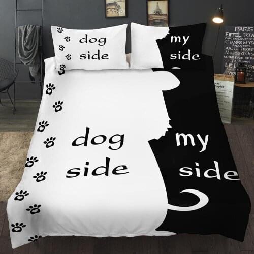 39 Black and White Color Bedding Set Couples Bedding Dog Side My Side King Queen Single Double Twin Bedding Set Full Size