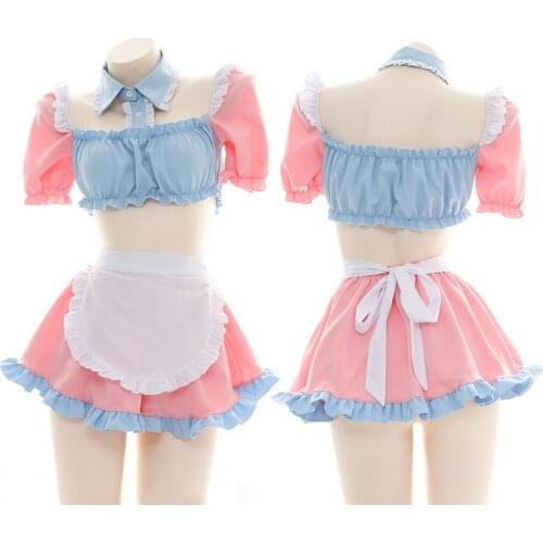 Two-Dimensional Sexy Uniform Set, Maid Outfit, Lantern Sleeves, Ruffled Side Navel, Nightdress, Home Service Pajamas, Maid Sets