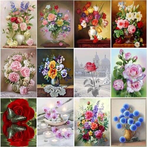 5D Diy Diamond Painting Full Square / Round Drill Embroidery Crafts Beautiful Flowers Cross Stitch Art Kit Home Decoration Gift