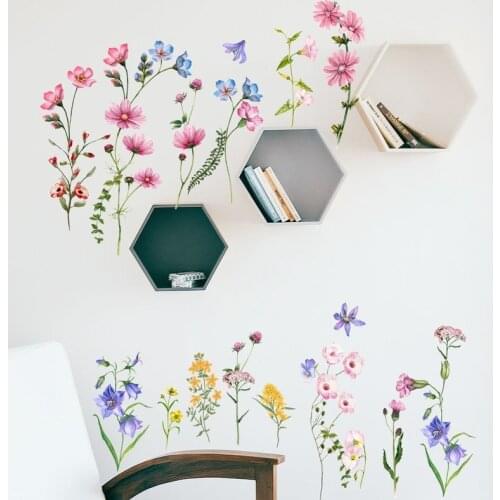 Plant Flower Wall Sticker Bedroom Warm Aesthetic DIY Modern Home Decoration Living Room Backdrop Wall Art Mural Girls Room Decor