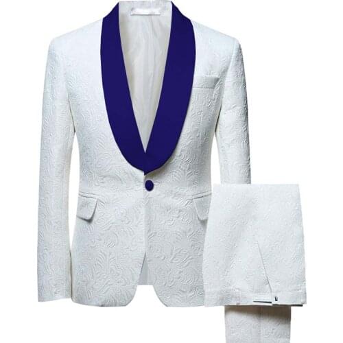 2020 New Fashion Mens Suit 2 Pieces Shawl Lapel Printed/Patterned Suit Tuxedos Groomsmen For Wedding(Blazer+Pants)
