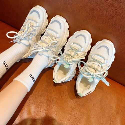 2021 spring and autumn new womens sports shoes Korean fashion all-match mesh breathable thick-soled lace-up casual shoes