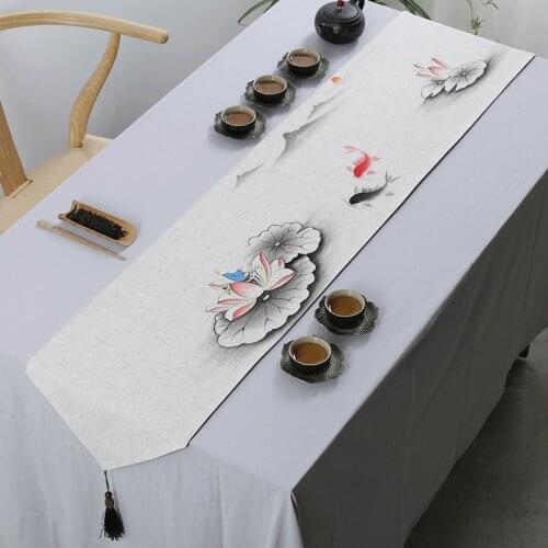New Chinese Style Dining Table Runner Sharp Corner Tassels Hand-painted Tv Cabinet Coffee Tea Flag Cotton Linen Tray