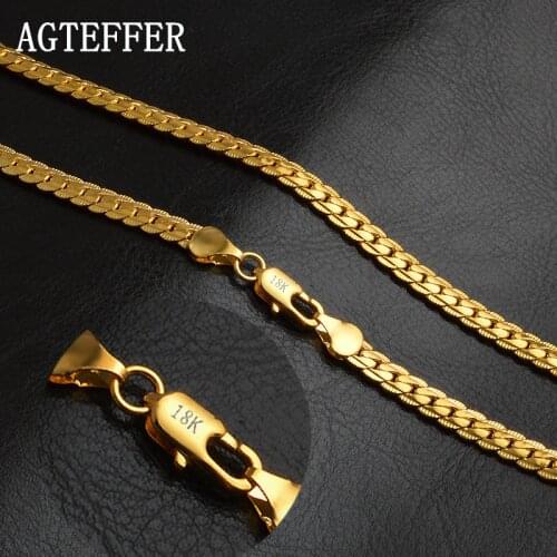 AGTEFFER 925 Sterling Silver 20 Inch 18k Gold 6mm Full Sideways Chain Necklace For Women Man Fashion Jewelry Charm Necklace Gift