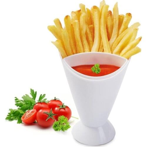 Plastic Cup With Dipping Practical Creative French Fries Potato Snack Chips Vegetable Salad PP Cone Holder Tableware 2 In 1 Hot