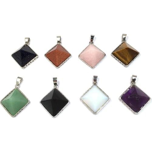 Natural Quadrilateral Section Semi-precious Stone Pendants for Jewelry Making DIY Accessories Fit Necklaces Size 28x32mm