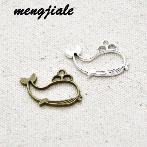 20pcs Two Color Alloy Jewelry Accessories Hollow whale Charms fit Glue Blank Pendant Tray Bezel 30*18mm