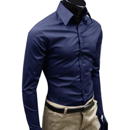 Shirts For Men Fashion Men Solid Color Slim Fit Long Sleeve Button Turn Down Collar Shirt Top
