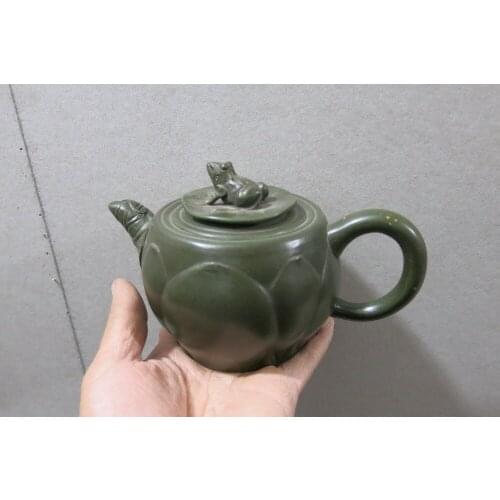 Old Chinese Handcraft Enameled YiXing Zi Sha Clay (Purple stoneware) Teapot ,Frog & Lotus,no 28,with mark,Free shipping