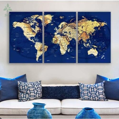 Old Map World Pushpin Travel Oil Painting Wall Home Office Decoration