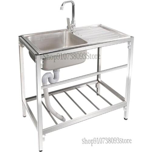 Stainless Steel Sink Table Top Integrated 304 Kitchen Single Trough With Bracket